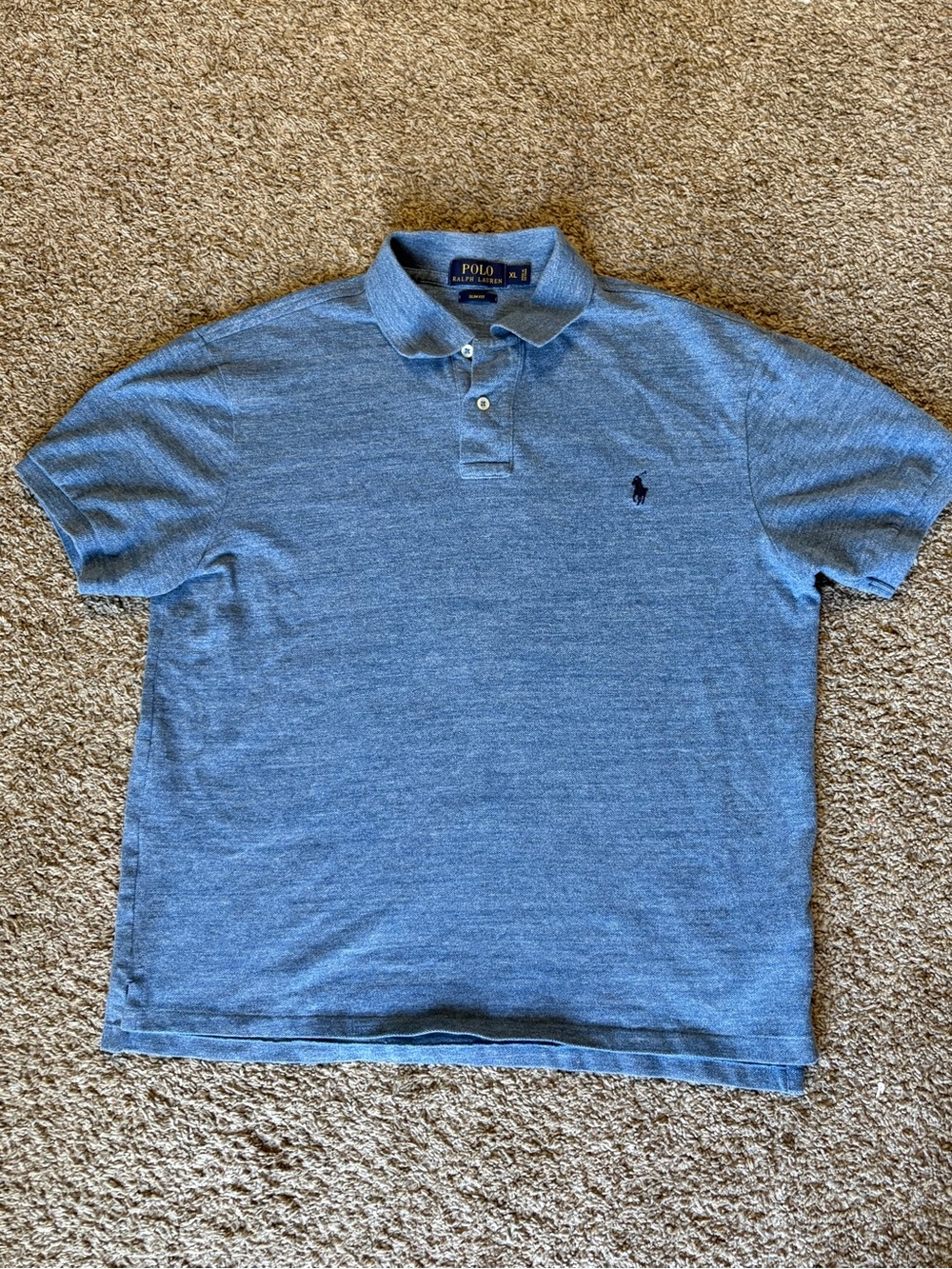 Ralph Lauren Heathered Light Blue Polo with Navy Pony